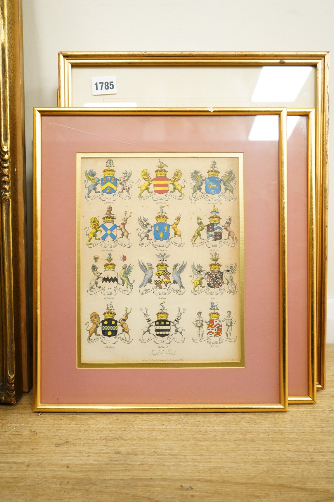 After Joseph Mutlow (fl.1795-1834), pair of early 19th century heraldic coats of arms, comprising: ‘Scotch Earls, Viscounts and Barons’ and ‘English Earls’, engravings, 25 x 18.5cm